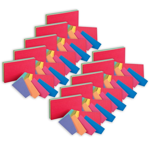 Oxford Two-Tone Index Cards, 3" x 5", Assorted Colors, 100 Per Pack, 10 Packs