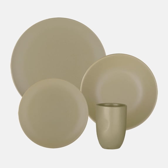 Oxford Unni Solids, Olive Stoneware 16 Piece Dinnerware Set, Service for 4
