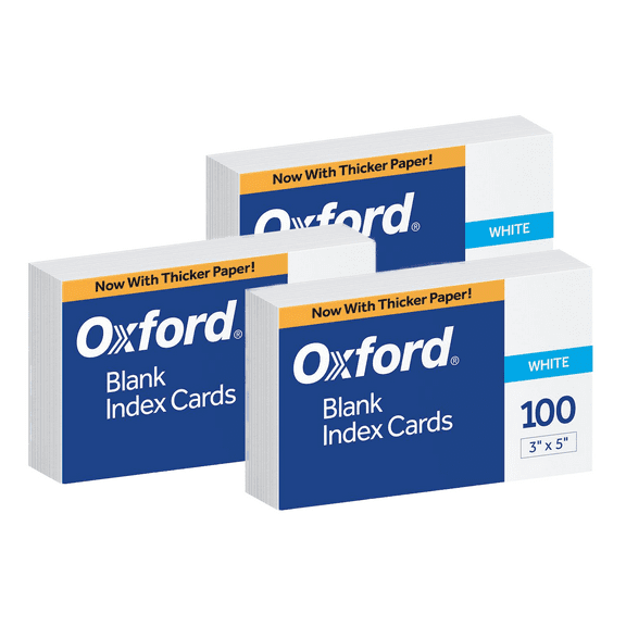 Oxford Unruled Index Cards, 3 x 5, White, 3 packs of 100