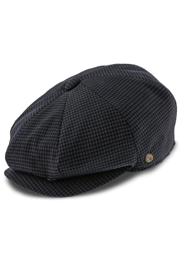 Oxford Navy Green Newsboy Cap – Classic 8 Panel Houndstooth Design, Polyester Fabric, Double Snap Brim, Grosgrain Sweatband, Lined Ivy Hat for Men