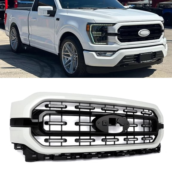 Oxford White Front Bumper Grille Grill For 2021 2022 2023 Ford F-150 F150 XL XLT