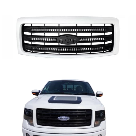 POWECHOX White Platinum Front Grille Grill Compatible with Ford F250 F350 Super Duty King-Ranch/Lariat/Lariat/Platinum/XL/XLT 2017 2018 2019 Models, No Emblem