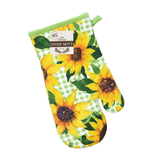 Oxford and Main 100% Premium Cotton Oven Mitt, 12" Pot Holder Glove, Heat Resistant Baking Glove, Farmhouse Watercolor Design, Sunflower