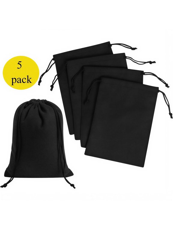 Oxford bag (Set of 5) Multipurpose Travel Storage Pouches for Cords, Toiletries, Jewelry, Shoes Durable Organizer with Strong Drawstring Closure (Black, 5 x 7 Inches)