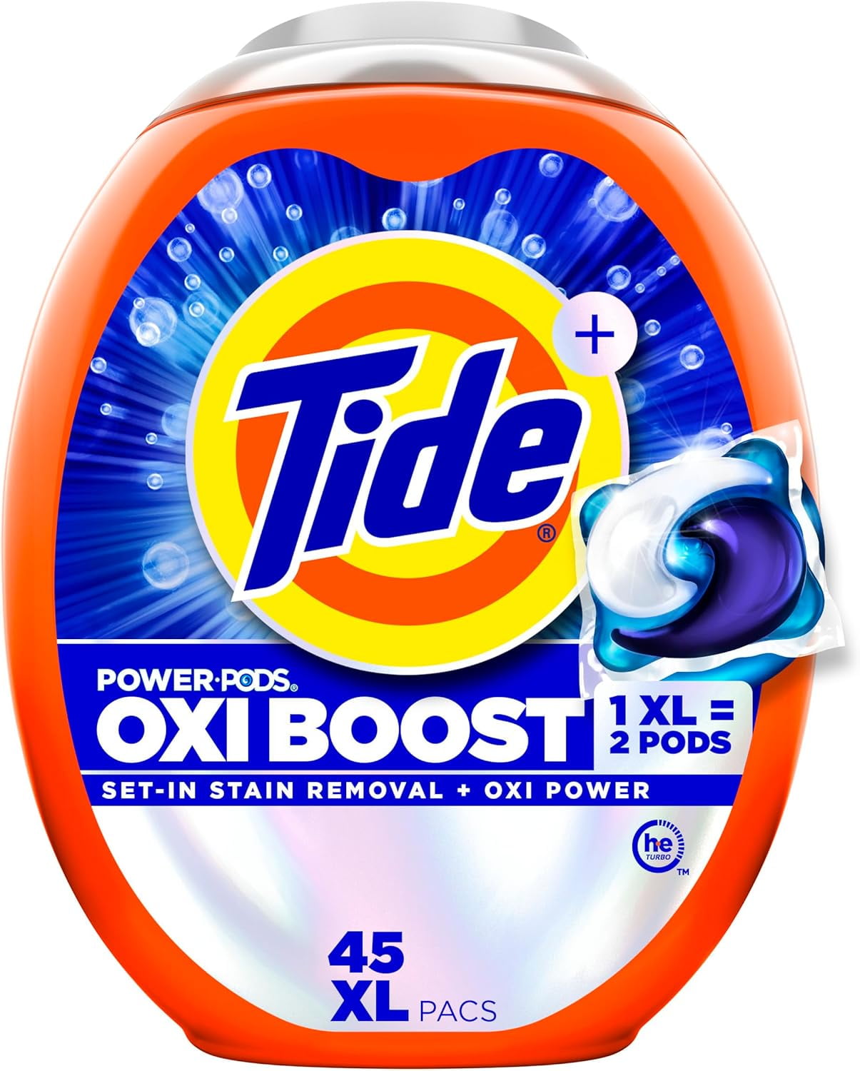 Oxi Boost Power PODS Laundry Detergent Pods, 45 Count, HE Compatible ...