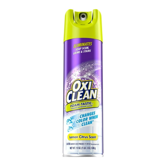 OxiClean Foam-Tastic Foaming Bathroom Cleaner, Removes Soap Scum, Grime & Stains, Lemon Scent, 19 oz