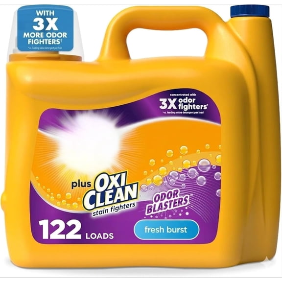 OxiClean Infused Laundry Detergent with Odor Blasters, Fresh Burst Scent, 122 Loads, 158.6 fl oz, Professional-Strength Stain and Odor Remover Formula