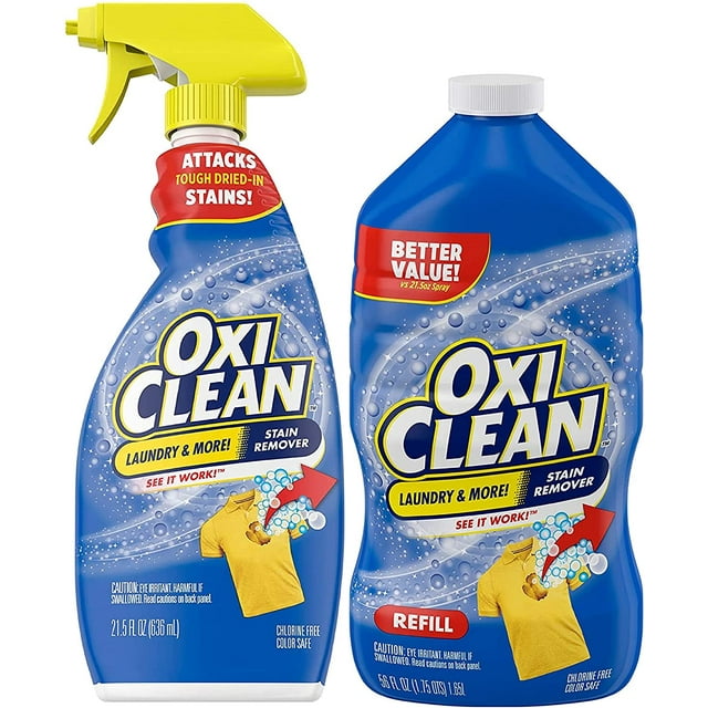OxiClean Laundry Stain Remover Bundle 21.5 oz. Spray Bottle + 56 oz. Refill, Odor PreTreat