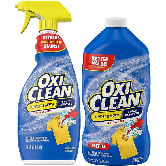 OxiClean Laundry Stain Remover Bundle Pack: 21.5 oz. Spray Bottle + 56 oz. Refill