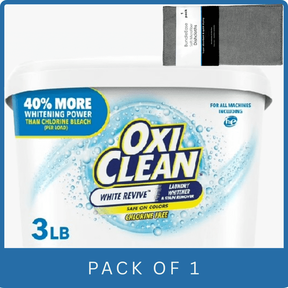 OxiClean White Revive Laundry Whitener & Stain Remover Powder, 3 lb with Microfiber Solid Color Towel by BundleEase