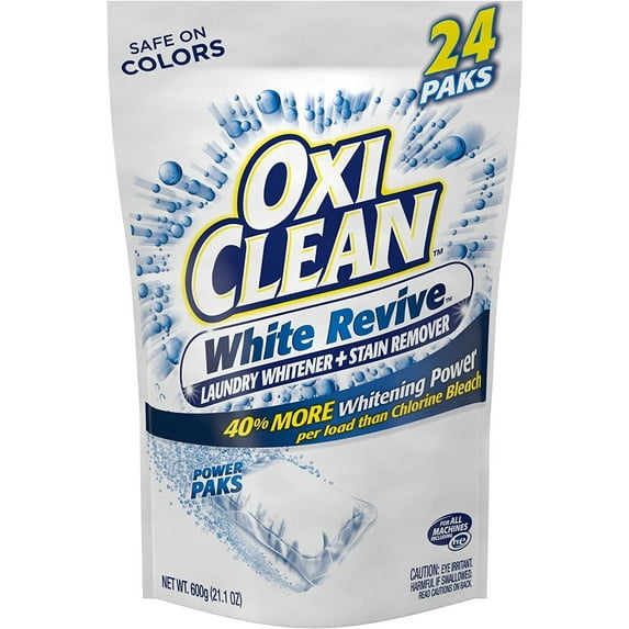 OxiClean White Revive Laundry Whitener + Stain Remover Power Paks, 24 Count (Pack of 2)