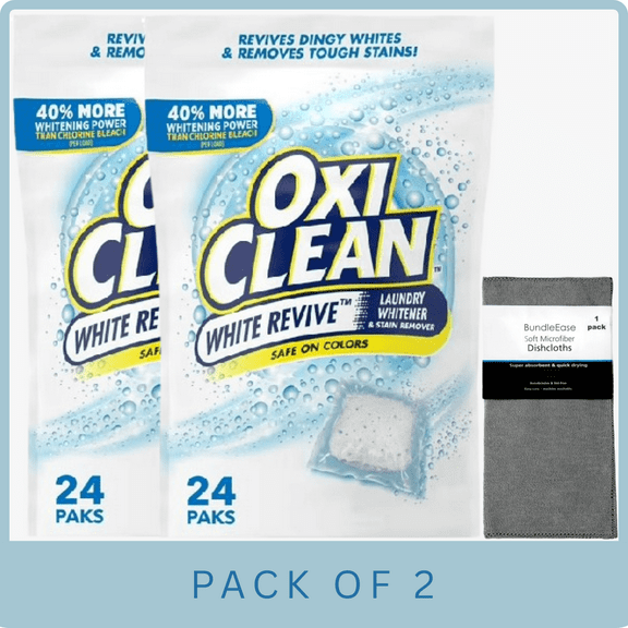 OxiClean White Revive Whitener & Stain Remover Laundry Power Paks, 24 Packs with Microfiber Solid Color Towel by BundleEase