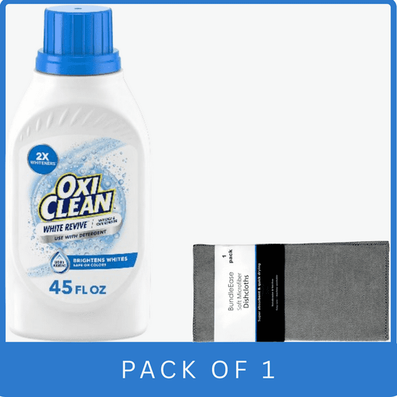 OxiClean White Revive Whitener & Stain Remover Liquid Additive, 45 fl oz with Microfiber Solid Color Towel by BundleEase