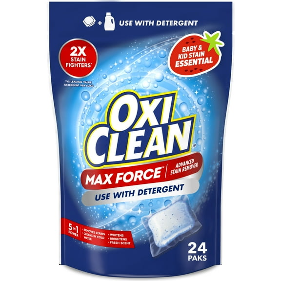 OxiClean Max Force Advanced Stain Remover Power Paks, Gentle Color-Safe Stain Treater, 24 Count