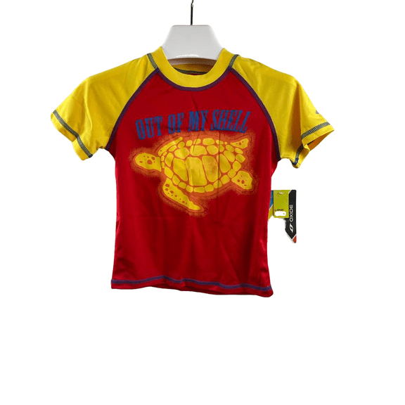 Oxide Toddler Boy's Out of my Shell Turtle Swimwear Shirt Red/Yellow, 2T