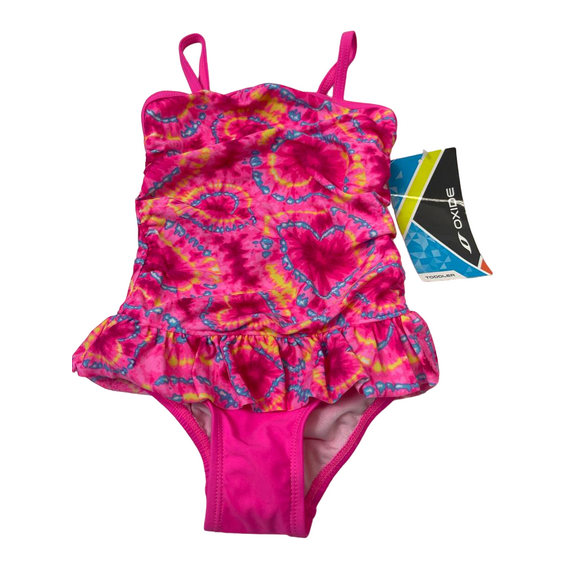 Oxide Toddler Girls Tie Dye Tropical Hearts Skirt One pc Swimsuit Skirt, 2T
