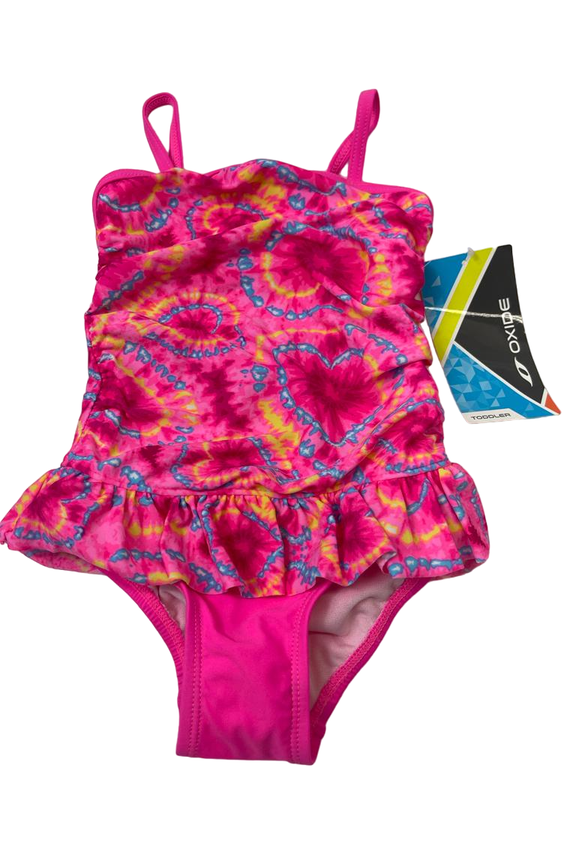 Toddler Girls Tie Dye Tropical Hearts Skirt One pc Swimsuit Skirt, 2T