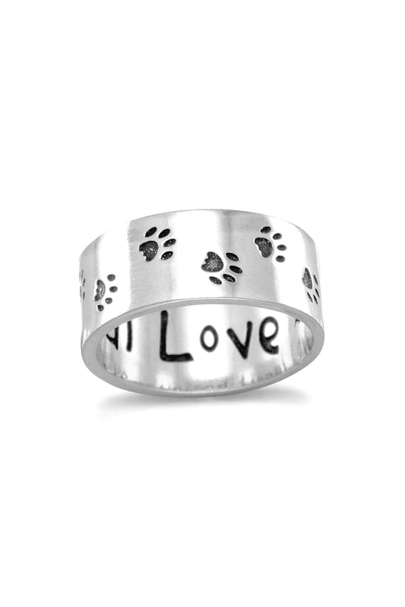 Oxidized 925 Sterling Silver Dog Cat Pet Paw Print Ring 7mm Band Has Paw Prints Around Outside Of Band Size 8 Ring for W