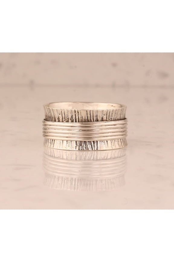 Oxidized 925 Sterling Silver Spinner Ring – Handmade Anxiety & Fidget Band for Men & Women, Stress Relief Meditation Ring, Unique Gift for Him & Her Ring Size- 7.75