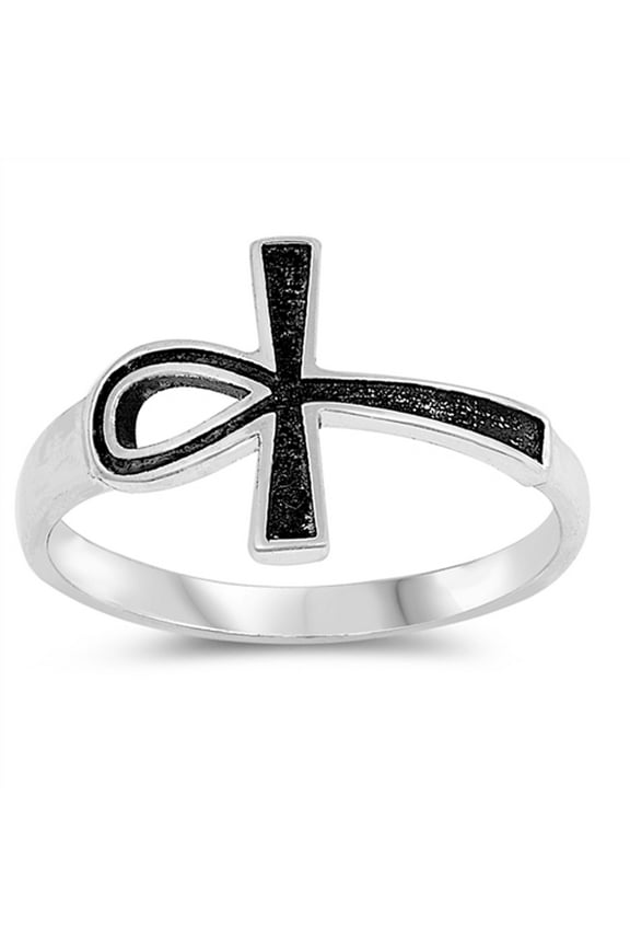 Oxidized Ankh Egyptian Life Symbol Ring Sterling Silver Cross Band 925 Jewelry Female Male Size 10