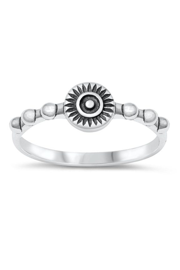 Oxidized Aztec Sun Burst Primal Ring .925 Sterling Silver Band Jewelry Female Male Unisex Size 4