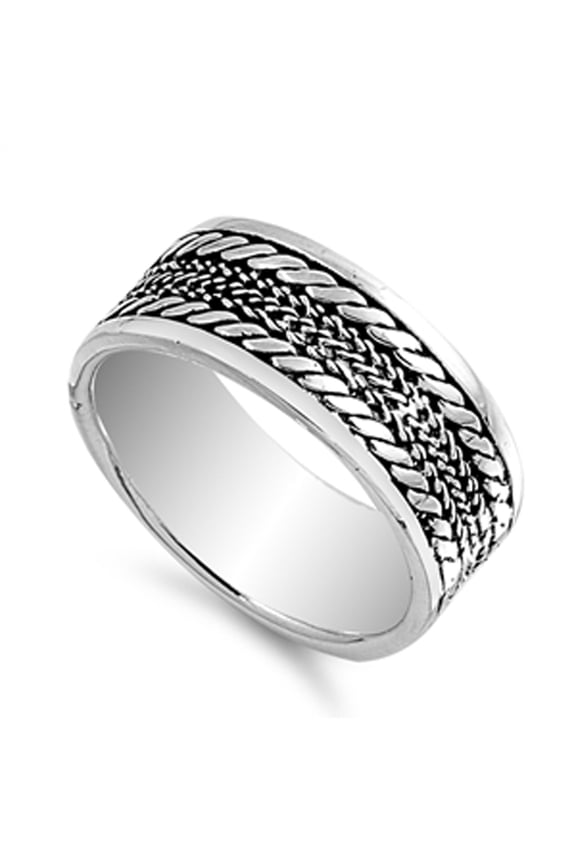 Oxidized Bali Rope Twisted Wide Ring ( Sizes 6 7 8 9 10 ) New .925 Sterling Silver Band Rings (Size 8)