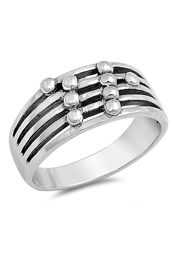 Oxidized Ball Bead Bar Line Ring .925 Sterling Silver Band Jewelry Female Male Unisex Size 7