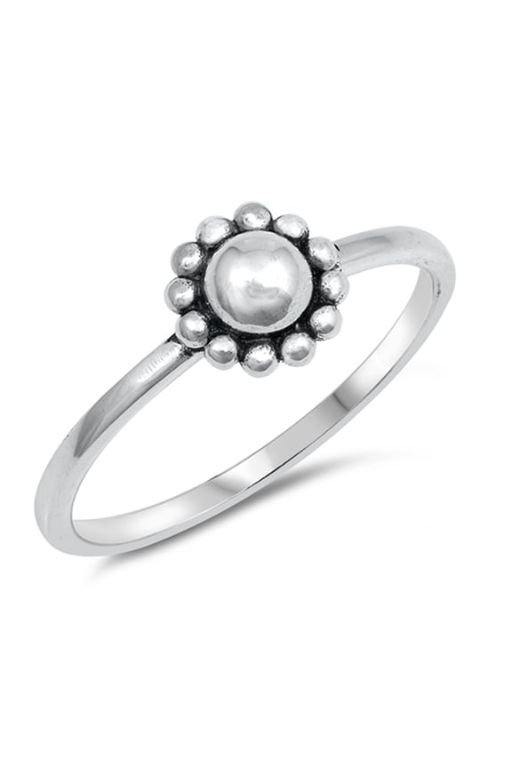 Oxidized Ball Bead Halo Sun Flower Ring .925 Sterling Silver Band Jewelry Female Male Unisex Size 8