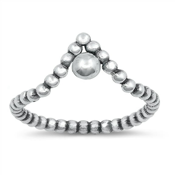 Oxidized Bead Ball Pointed Chevron Ring .925 Sterling Silver Band Jewelry Female Male Unisex Size 3