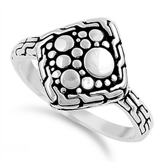 Oxidized Bead Square Nugget Sun Moon Ring .925 Sterling Silver Band Jewelry Female Male Size 7