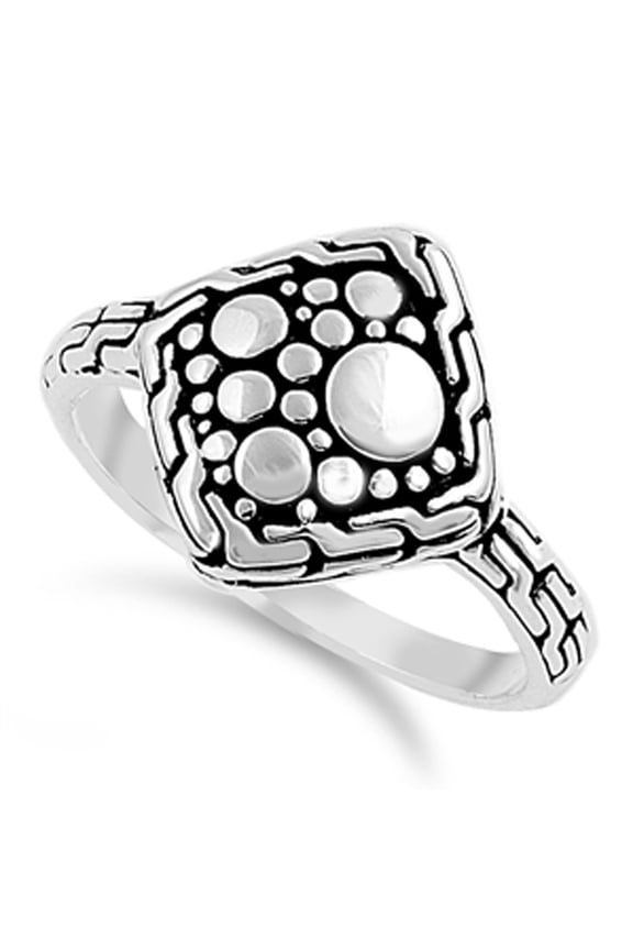 Oxidized Bead Square Nugget Sun Moon Ring .925 Sterling Silver Band Jewelry Female Male Size 9
