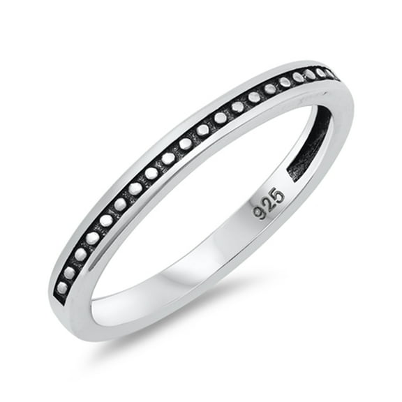 Oxidized Bead Thin Stacking Wedding Ring 925 Sterling Silver Band Jewelry Female Male Unisex Size 6