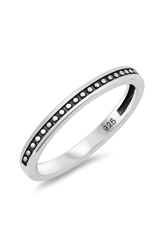 Oxidized Bead Thin Stacking Wedding Ring 925 Sterling Silver Band Jewelry Female Male Unisex Size 6