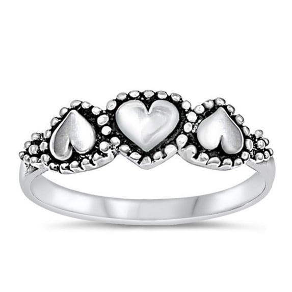 Oxidized Beaded Heart Halo Promise Ring .925 Sterling Silver Band Jewelry Female Male Unisex Size 12