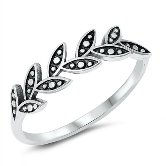 Oxidized Boho Leaf Bead Nature Plant Ring .925 Sterling Silver Band Jewelry Female Male Size 6