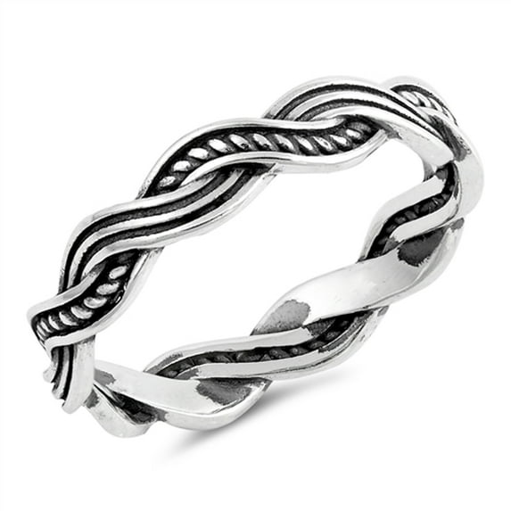 Oxidized Boho Weave Stacking Midi Ring .925 Sterling Silver Band Jewelry Female Male Unisex Size 8