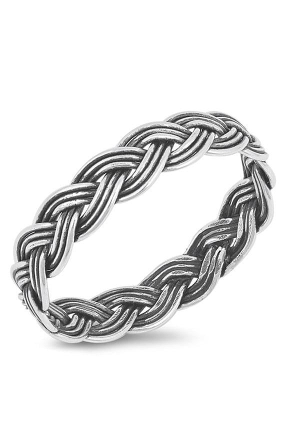 Oxidized Braided Rope Weave Eternity Wedding 925 Sterling Silver Band Jewelry Female Male Size 7