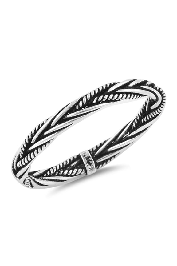 Oxidized Braided Rope Weave Wedding Ring 925 Sterling Silver Band Jewelry Female Male Unisex Size 2