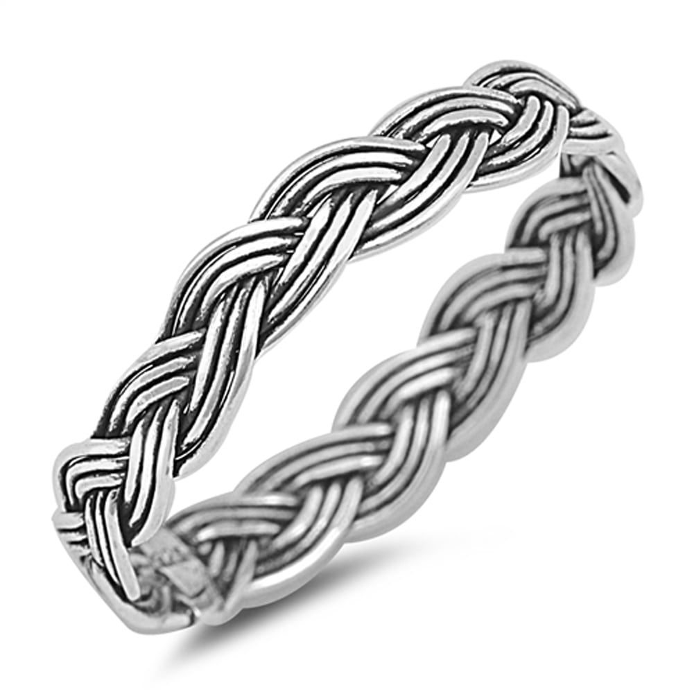Oxidized Braided Rope Wedding Ring .925 Sterling Silver Knot Band ...