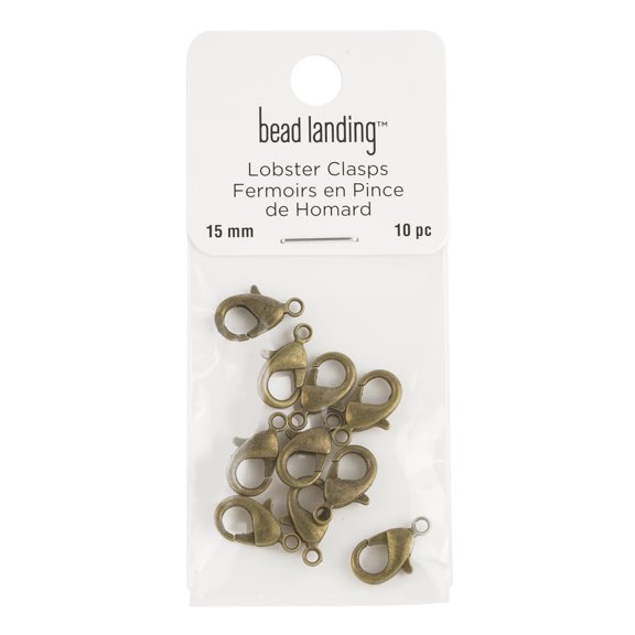 Oxidized Brass Lobster Claw Clasps by Bead Landing – 15mm Rhodium-Finished Jewelry Closures - Nickel-Free Zinc Alloy - 12 Pack