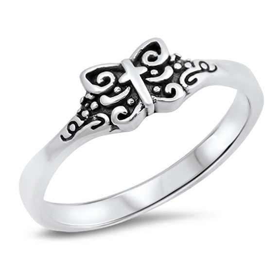Oxidized Butterfly Filigree Cross Ring .925 Sterling Silver Band Jewelry Female Male Unisex Size 4