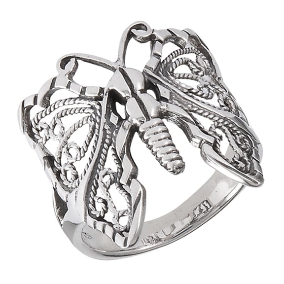 Oxidized Butterfly Filigree Rope Wings Ring .925 Sterling Silver Band Jewelry Female Male Size 8