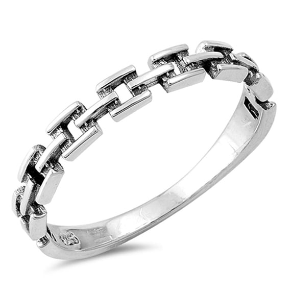 Oxidized Chain Link Biker Ring .925 Sterling Silver Band Jewelry Female Male Unisex Size 9