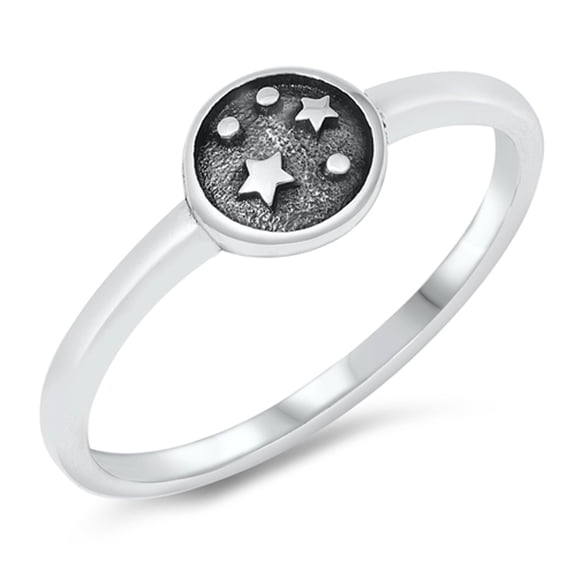 Oxidized Circle Star Space Ring .925 Sterling Silver Band Jewelry Female Male Unisex Size 8