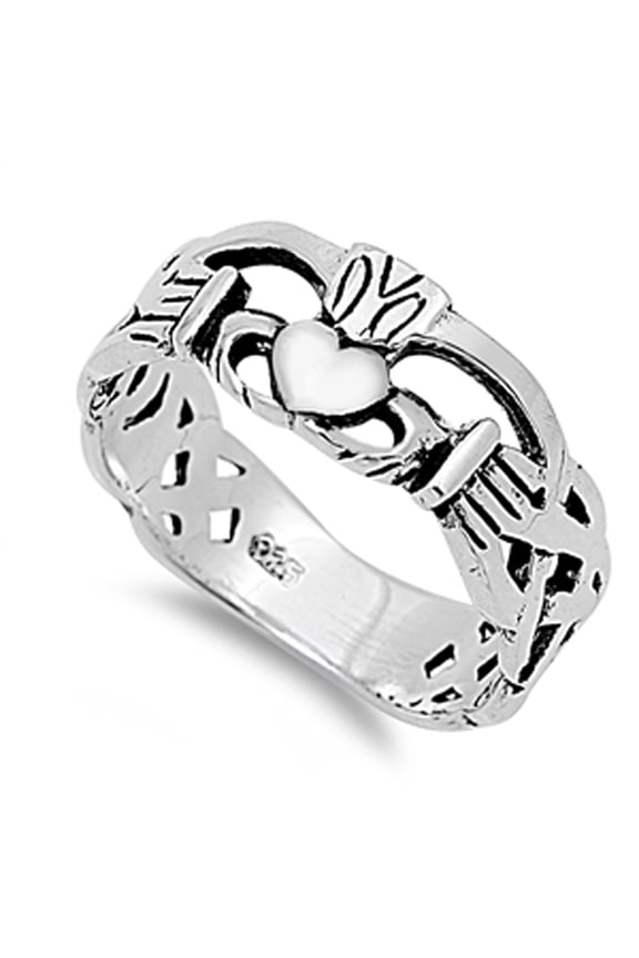Oxidized Claddagh Celtic Knot Heart Ring 925 Sterling Silver Band Jewelry Female Male Unisex Size 4