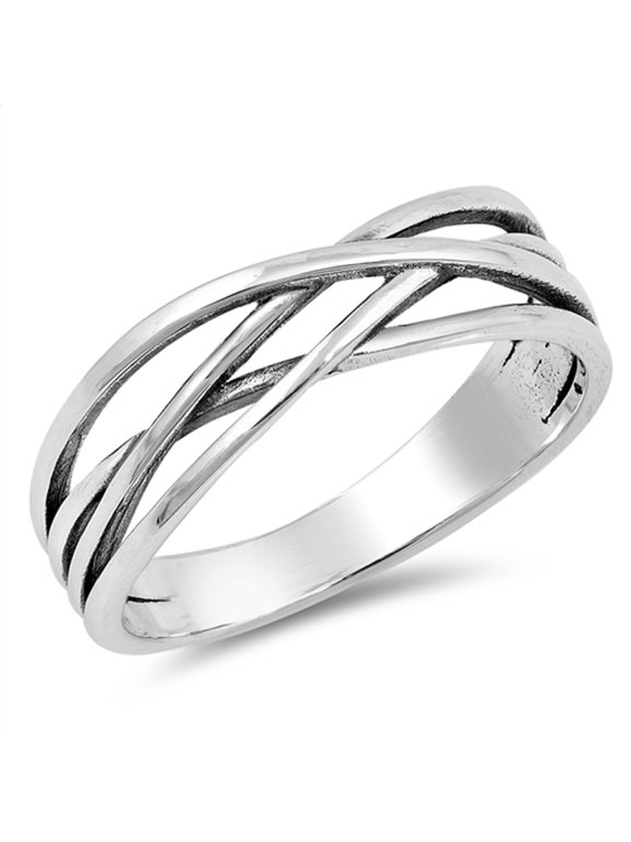 Oxidized Criss Cross Infinity Knot Ring .925 Sterling Silver Band Jewelry Female Male Unisex Size 9