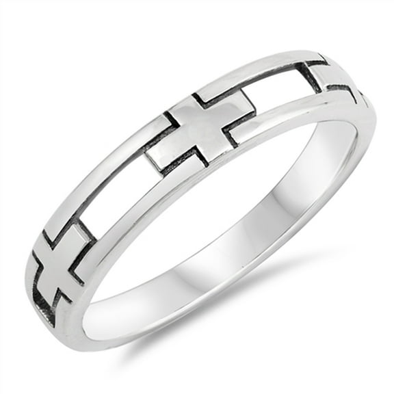 Oxidized Cross Cutout Thin Christian Ring .925 Sterling Silver Band Jewelry Female Male Size 12