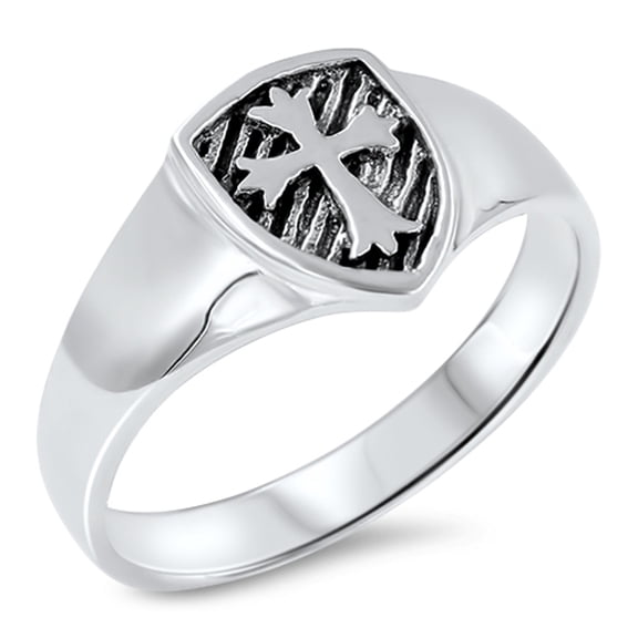 Oxidized Cross Shield Medieval Knight Ring .925 Sterling Silver Band Jewelry Female Male Size 6