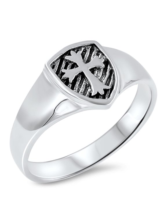 Oxidized Cross Shield Medieval Knight Ring .925 Sterling Silver Band Jewelry Female Male Size 6