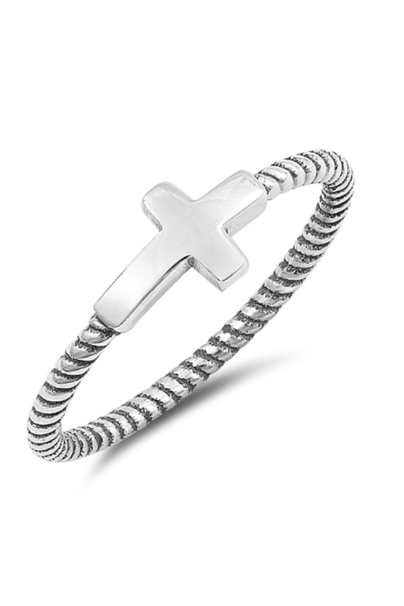 Oxidized Cross Twist Sideways Ring Sterling Silver Dainty Midi Band 925 Jewelry Female Male Size 5